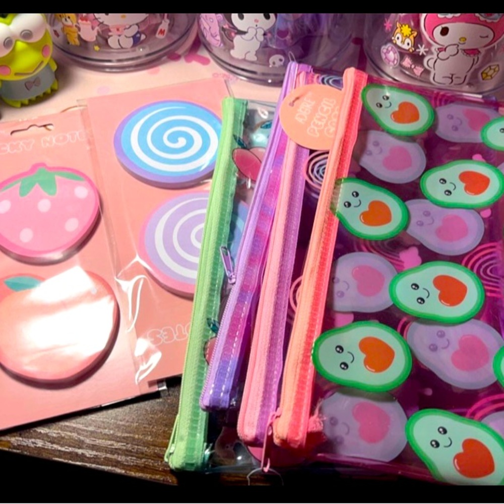 Dollar Tree Adore PVC Makeup Pencil Pouches & Sticky Notes
